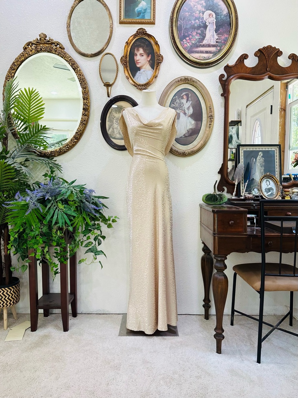 Vintage Champagne Bias-Cut Wedding Dress